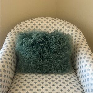 West Elm Teal Mongolian Lamb Fur Pillow (12 in x 16 in)